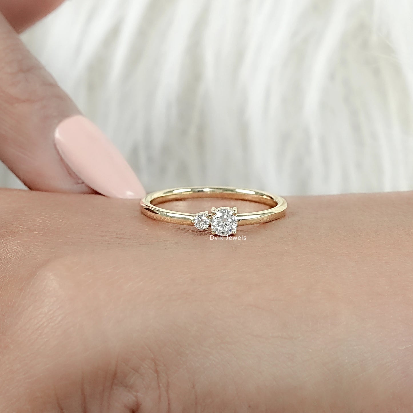 Round Cut Lab Diamond Two Stone Dainty Ring