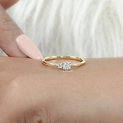 Round Cut Lab Diamond Two Stone Dainty Ring