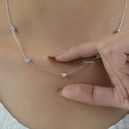Round Bezel Lab Diamond Station Necklace