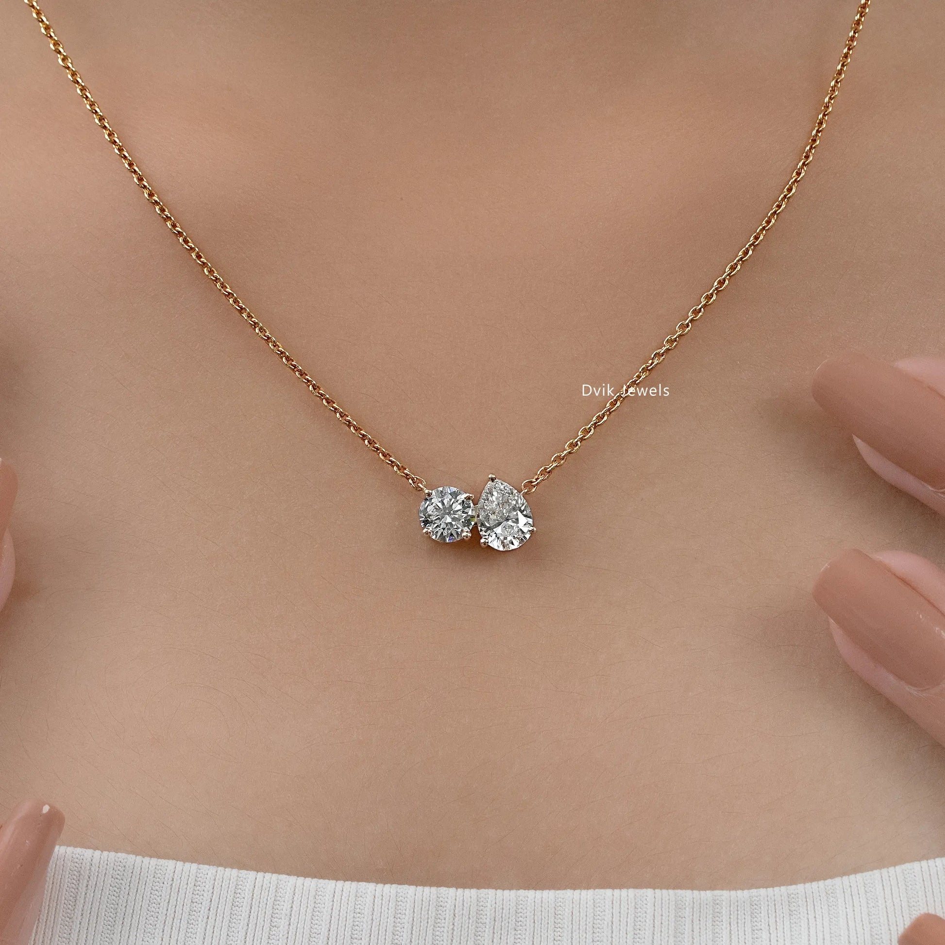 Round and Pear Cut Lab Diamond Toi Moi Pendant Pendant