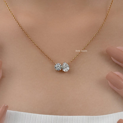 Round and Pear Cut Lab Diamond Toi Moi Pendant Pendant