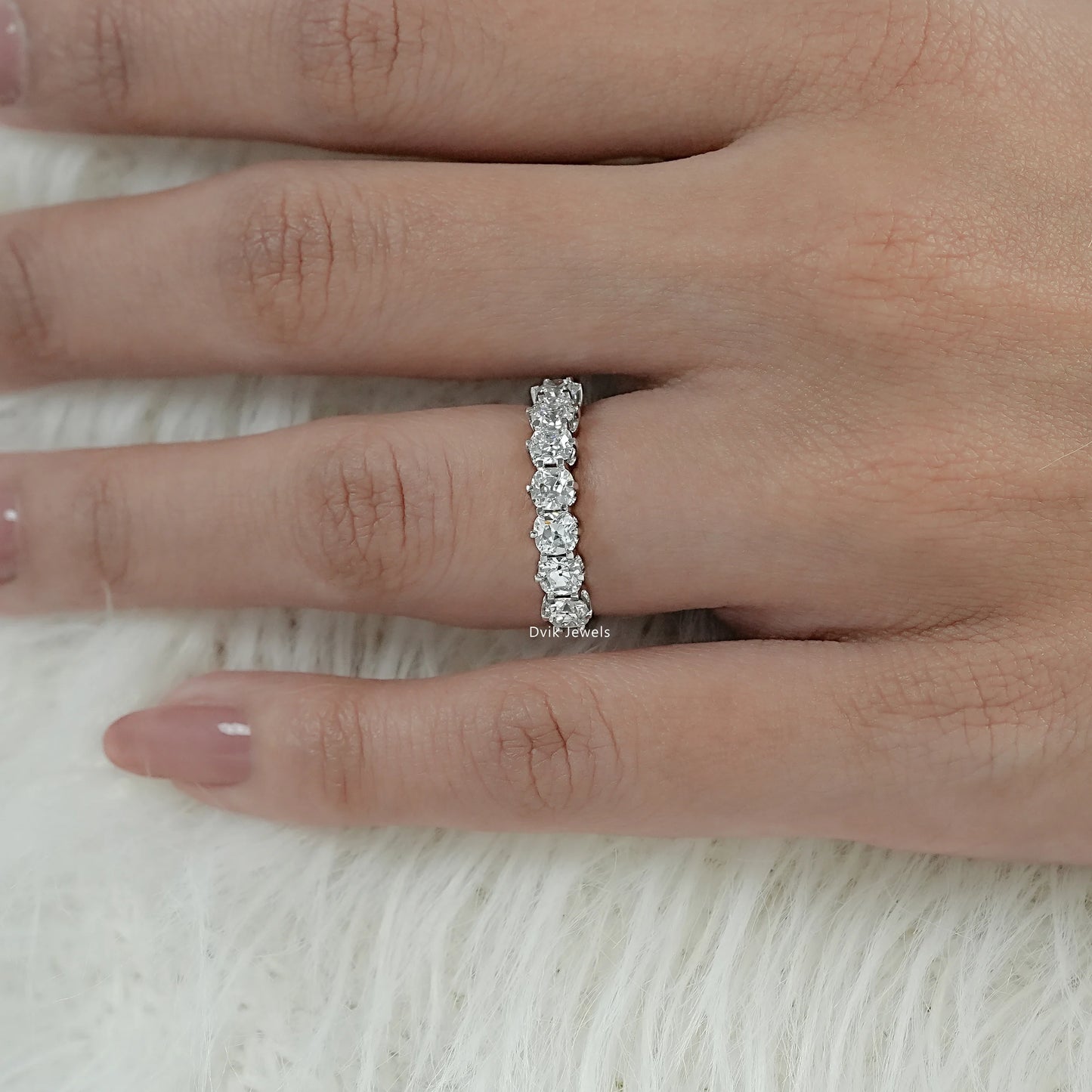 Old Mine Square Cushion Cut Seven Stone Lab Diamond Ring