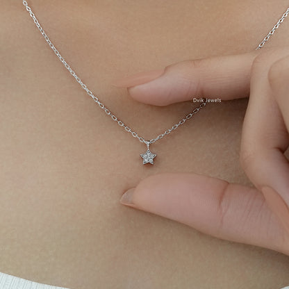 Star Shape Round Lab Diamond Pave Set Pendant Pendant