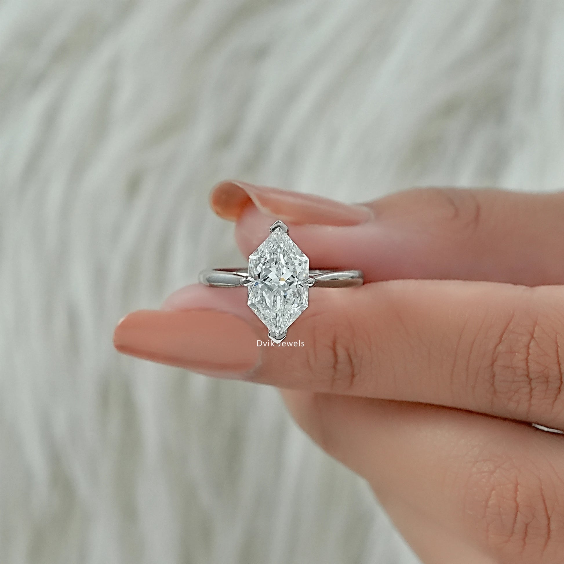 Dutch Marquise Lab Diamond Solitaire Ring with Four Prong Setting Ring