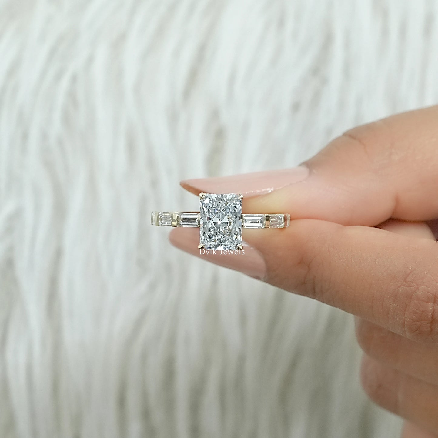 Radiant Cut Lab Diamond Accent Ring with Hidden Halo Ring