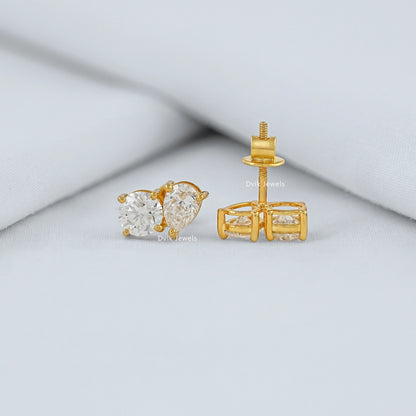 Pear and Round Lab Diamond Toi et Moi Stud Earrings Earrings