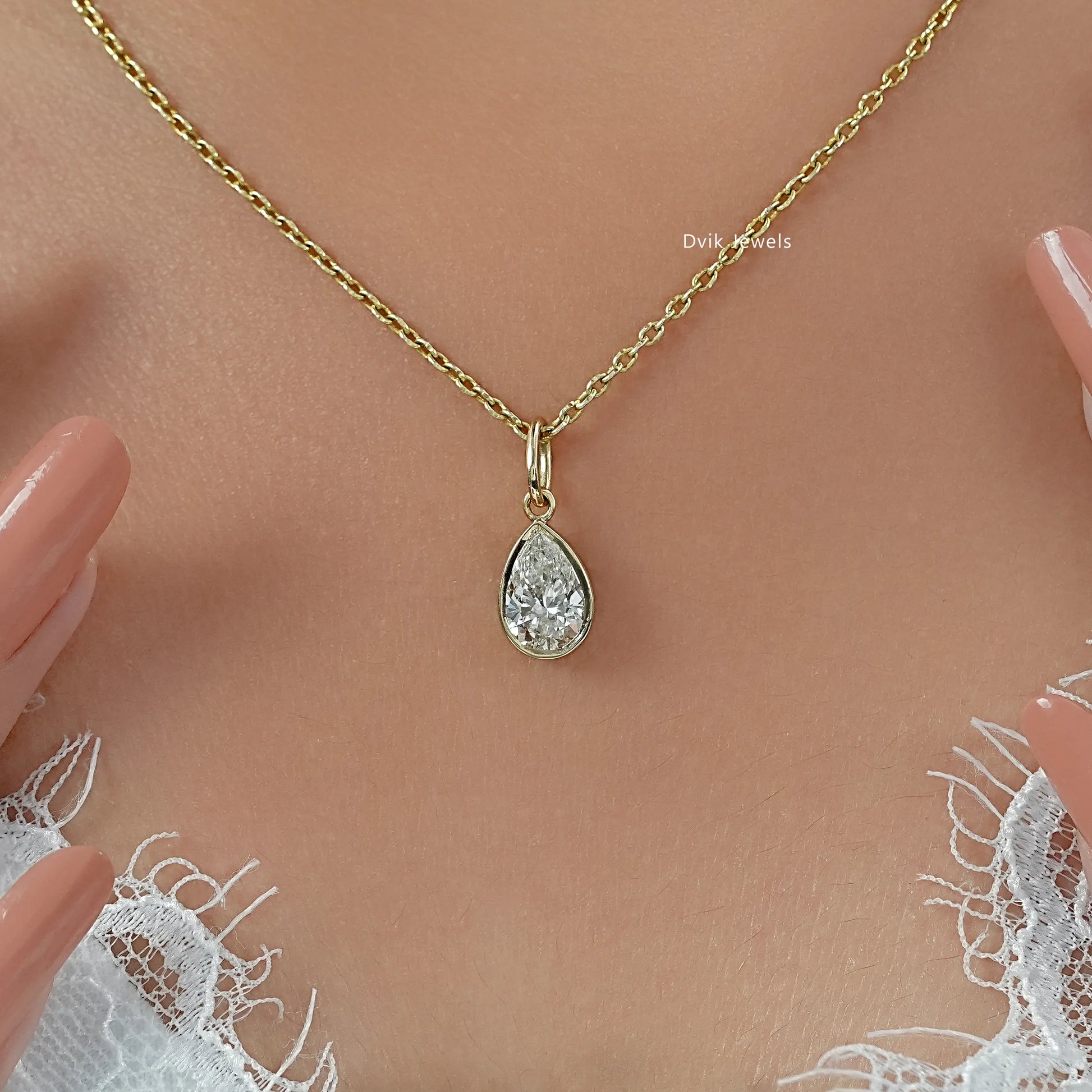 Pear Cut Lab Diamond Bezel Set Teardrop Pendant Pendant