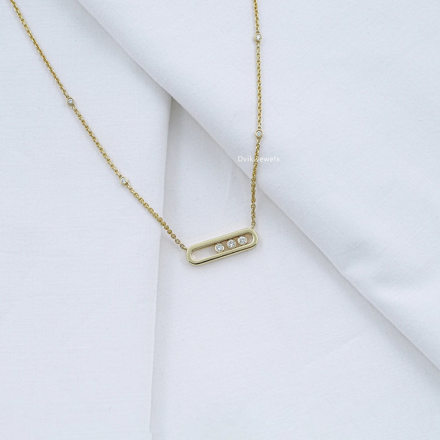 Movable Diamond Paperclip Pendant