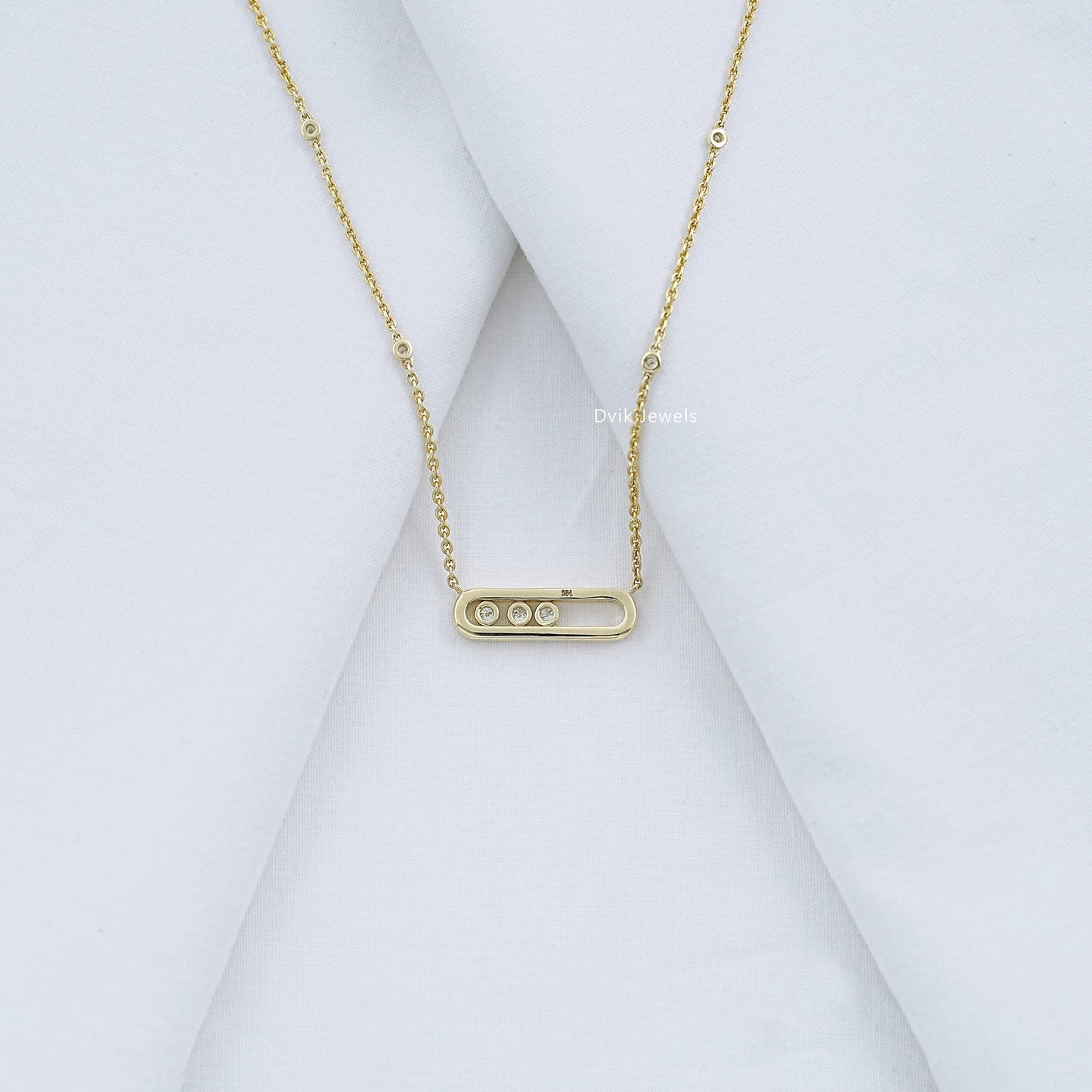 Movable Diamond Paperclip Pendant