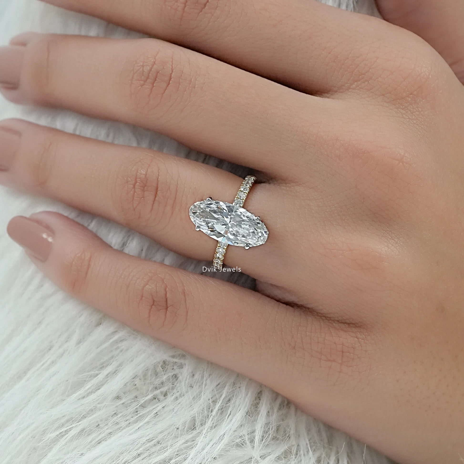 Moval Cut Lab Diamond Solitaire Accent Ring Ring