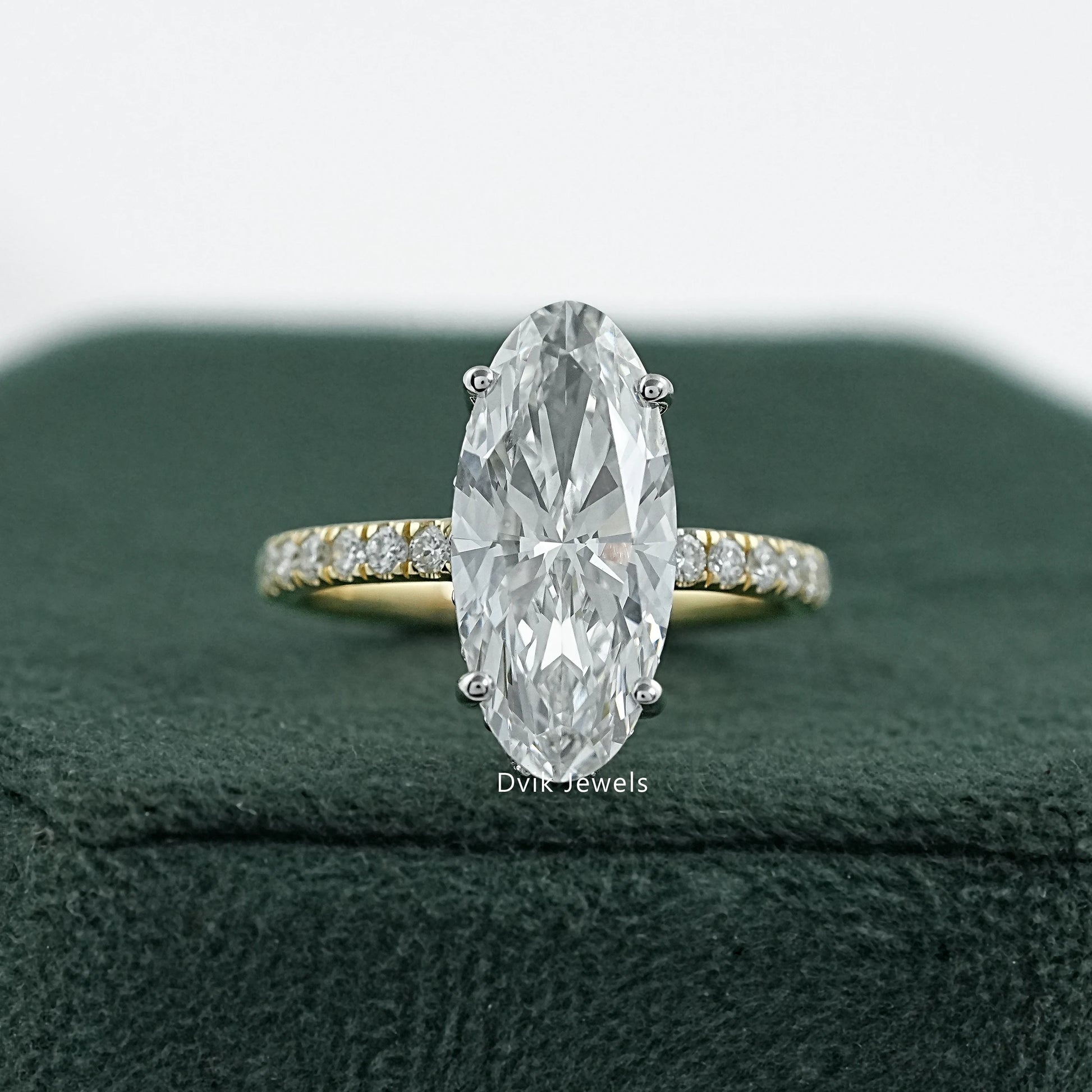 Moval Cut Lab Diamond Solitaire Accent Ring Ring