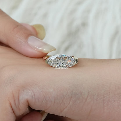 East-West Moval Cut Diamond Solitaire Ring