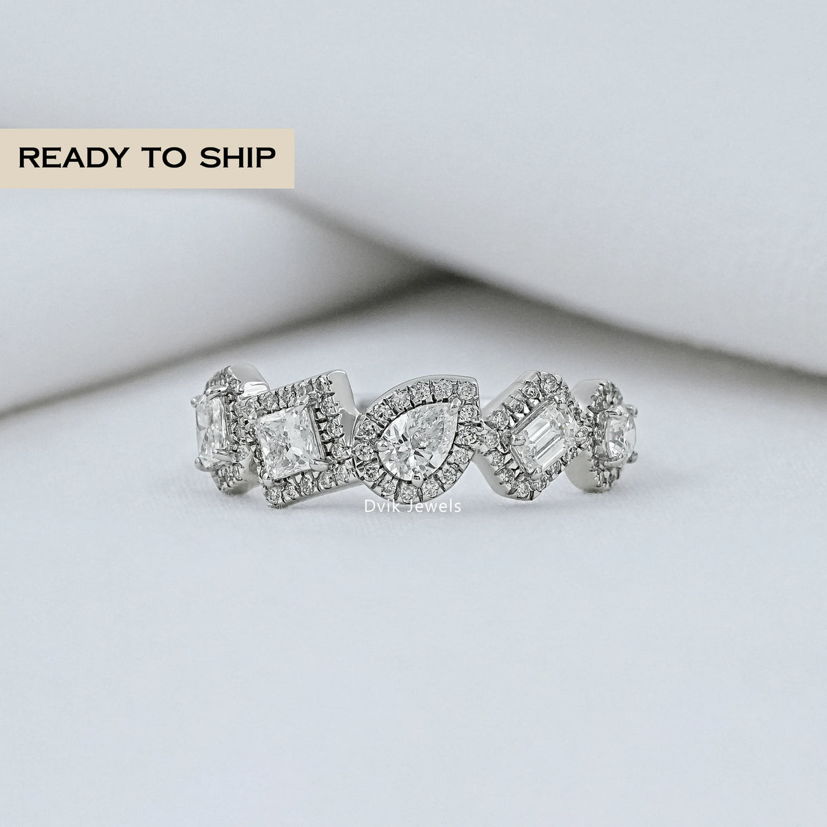 Multi Shape Halo Five Stone Ring