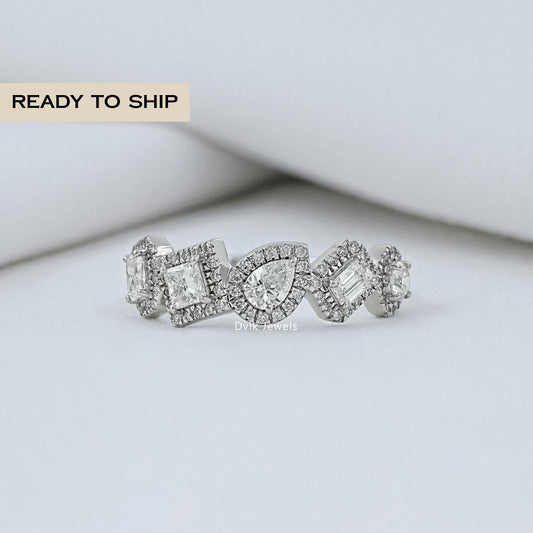 Multi Shape Halo Five Stone Ring
