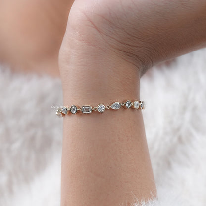 Multi Shape Bezel Set Lab Grown Diamond Bracelet