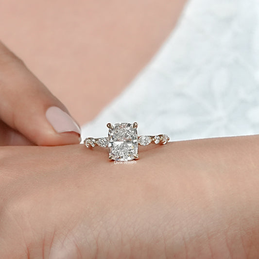 Solitaire Cushion And Marquise Diamond Accent Ring