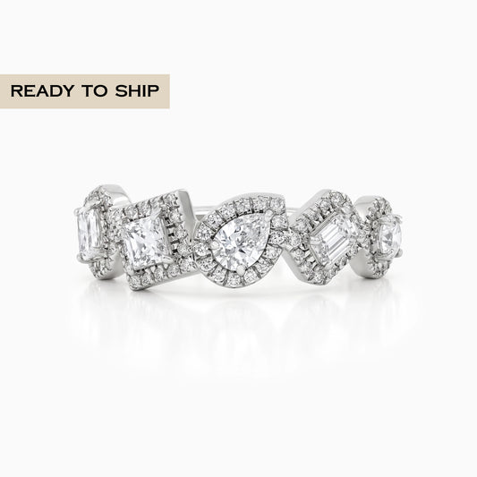Multi Shape Halo Five Stone Ring