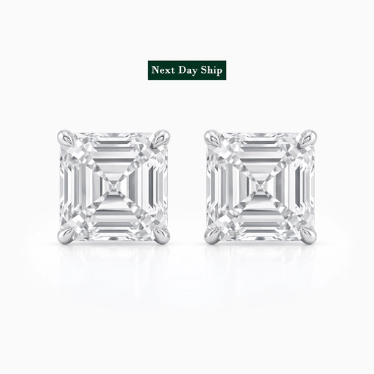 Next Day Shipping Asscher Diamond Solitaire Stud