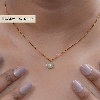 North Star Shape Round Diamond Coin Pendant