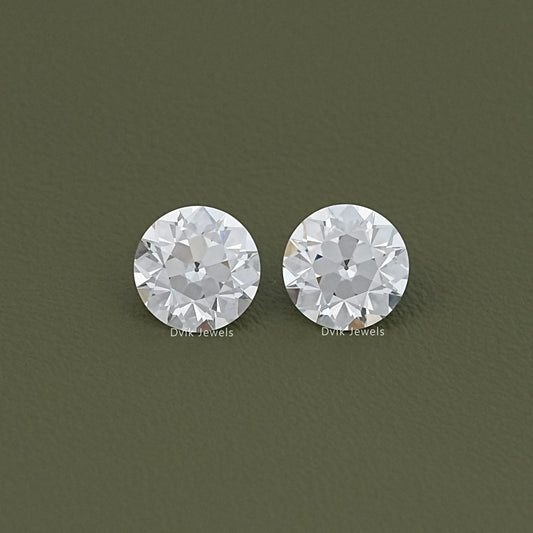 Flower Pattern Old European Round Lab Diamond Matching Pair