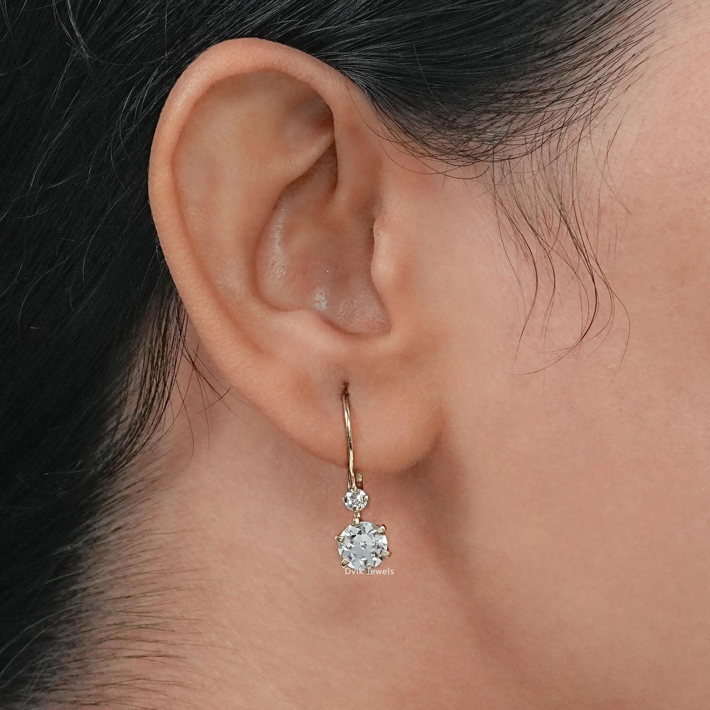 OEC Round Diamond Dainty Drop Hoop Earrings