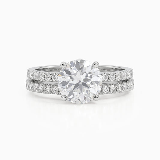 OEC Round Cut Lab Diamond Solitaire Accent Ring Set Bridal Ring Set