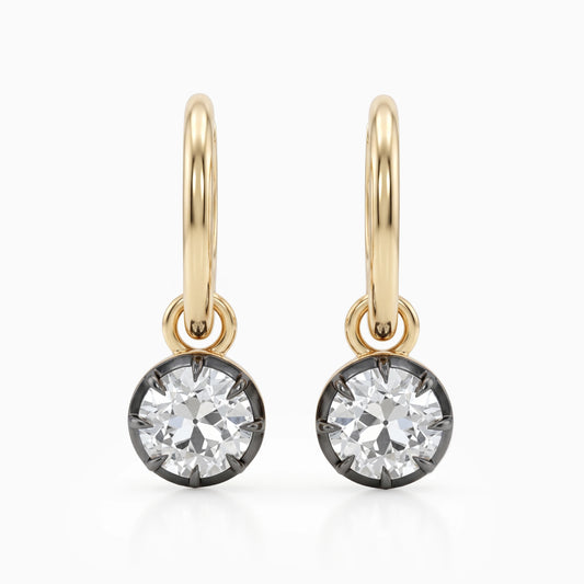 OEC Round Diamond Black Coating Dangle Hoop Earrings Earrings