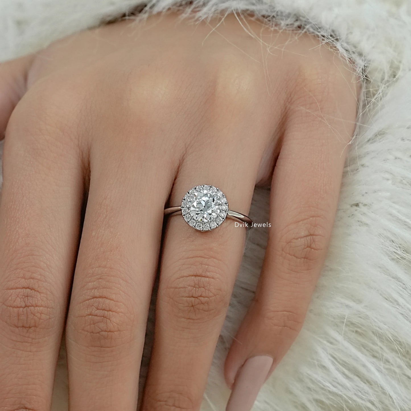 Old European Round Cut Diamond Halo Engagement Ring