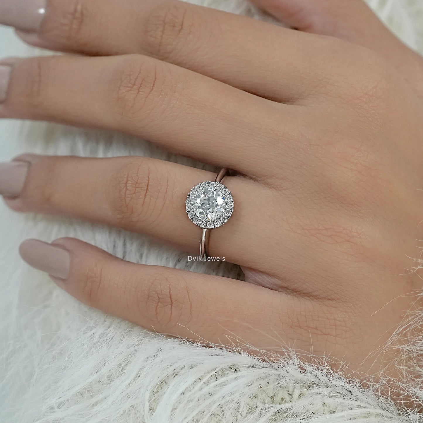 Old European Round Cut Diamond Halo Engagement Ring