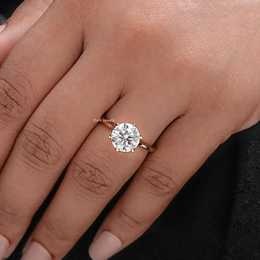 Round Lab Diamond Solitaire Engagement  Ring