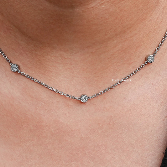 Round Bezel Lab Diamond Station Necklace