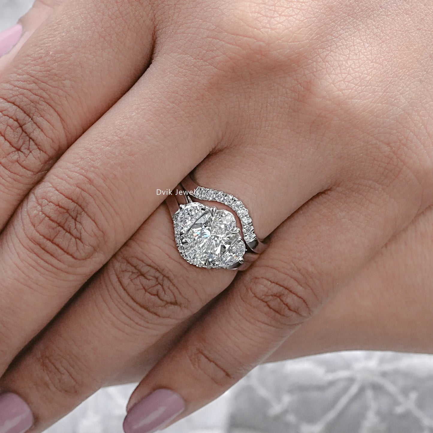 Three Stone Lab Diamond Bridal Ring Set