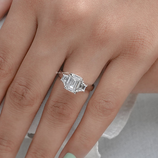 Emerald Cut Lab Diamond Three Stone Ring