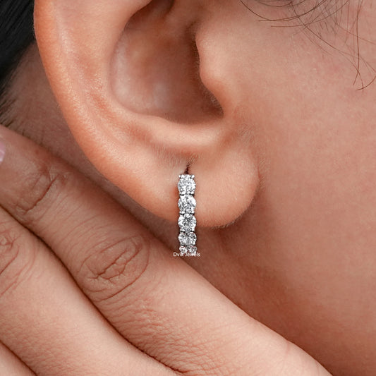 Round Lab Diamond Dainty Hoop Earrings
