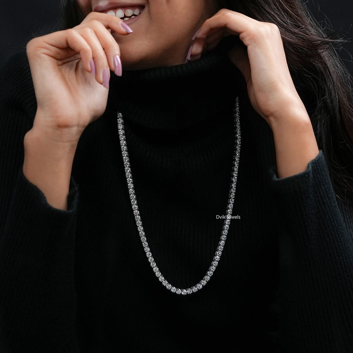 Round Cut Lab Grown Diamond Tennis Necklace