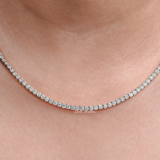 Stunning Round Lab Diamond Tennis Necklace