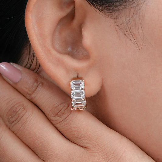 Emerald Cut Lab Diamond Huggies Earrings