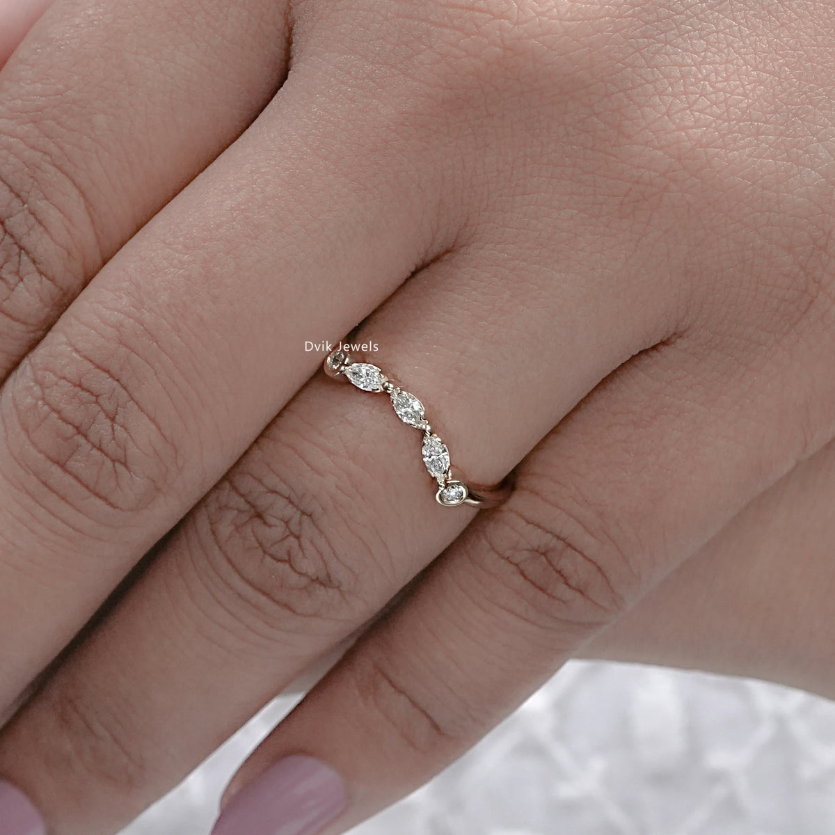 Marquise Diamond Curved Wedding Band Ring