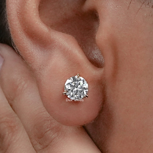 Round Cut Lab Grown Diamond Solitaire Stud Earrings
