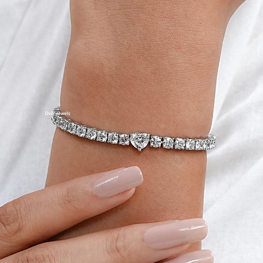 Heart And Round Lab Diamond Tennis Bracelet