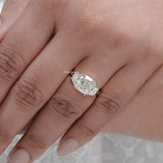 Yellow Gold Cushion Cut Three Stone Ring