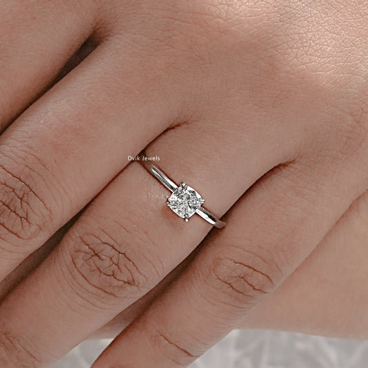 Cushion Cut Lab Diamond Hidden Halo Engagement Ring