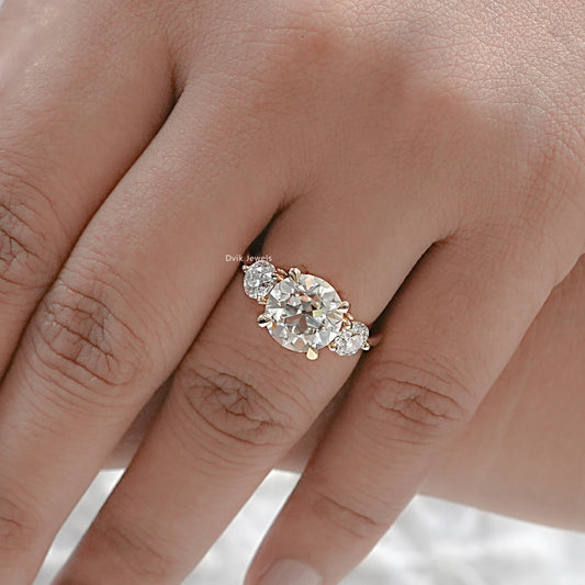 3 Stone Old European Round Diamond Engagement Ring
