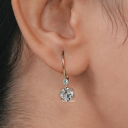 OEC Round Lab Diamond Dainty Drop Hoop Earrings