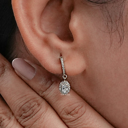 Oval Cut Lab Grown Halo Drop And Dangle Earrings