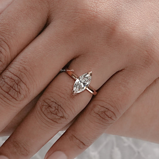Marquise Lab Diamond V Shaped Prong Set Solitaire Ring