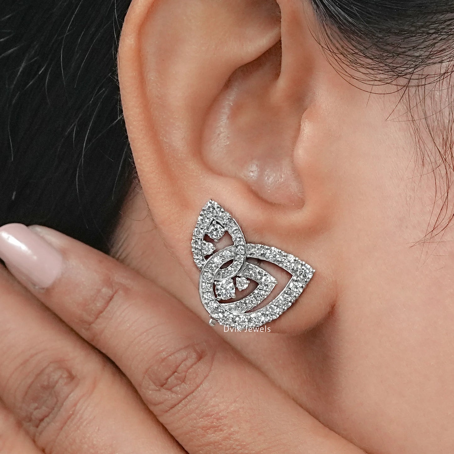 Open Pear Shape Round Diamond Cluster Set Earrings