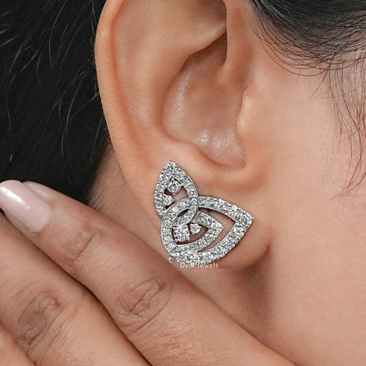 Open Pear Shape Round Diamond Cluster Set Earrings