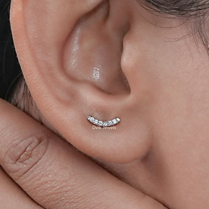 Round Cut Lab Diamond Curved Bar Earrings