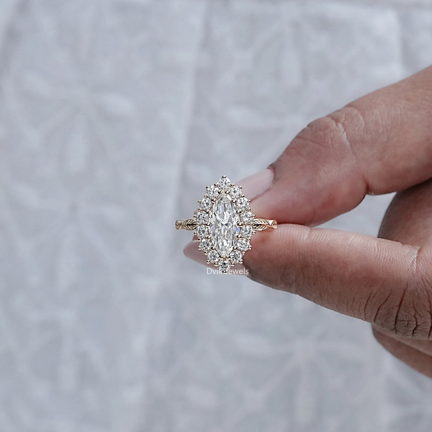 Marquise Cut Lab Grown Halo Engagement Ring